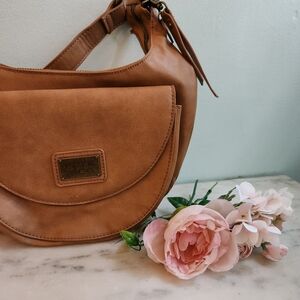 Frye & Co Brown Faux Leather Saddle Bag Crossbody Western Purse Pockets Shoulder